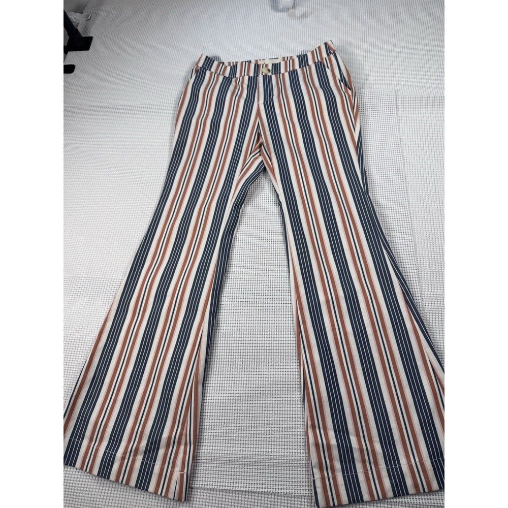 (784) Anthropologie Womens 8P Striped Flare Pants Petite Retro Bell Bottom